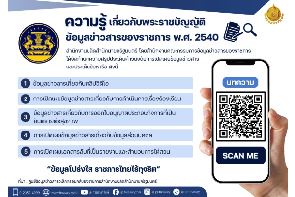 📣 กรมธนารักษ์บอกต่อ...บทความ 5 เรื่อง ให้ความรู้เกี่ยวกับพระราชบัญญัติข้อมูลข่าวสารของราชการ พ.ศ. 2540 (EP.1)